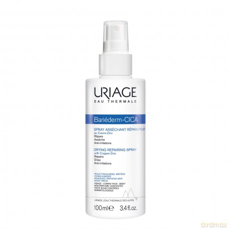 Uriage Bariéderm-CICA Trocknendes Reparaturspray mit Kupfer-Zink 100ml - Nimmt überschüssige Feuchtigkeit auf und trocknet feuchte, nässende Stellen aus - Beruhigt, reinigt und pflegt Hautfalten
