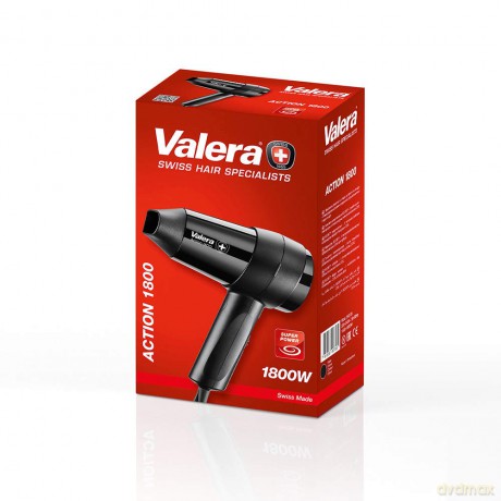 Valera, Action 1800, Kompakter Haartrockner, Reiseföhn mit 3 Temperatur-/Luftstromstufen, Integrierter Aufhängering, 1800 W, Swiss Made