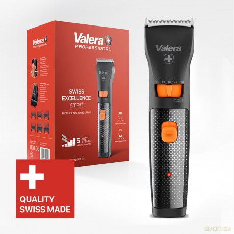 Valera, Swiss Excellence Smart, Haarschneider mit 46 mm Durablade-Klingen, 5 Schnittlängen, 6 Abstandskämme, kabelloser Betrieb oder mit Netzteil, inklusive Batterie, 100-240 V, Swiss Made
