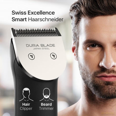 Valera, Swiss Excellence Smart, Haarschneider mit 46 mm Durablade-Klingen, 5 Schnittlängen, 6 Abstandskämme, kabelloser Betrieb oder mit Netzteil, inklusive Batterie, 100-240 V, Swiss Made