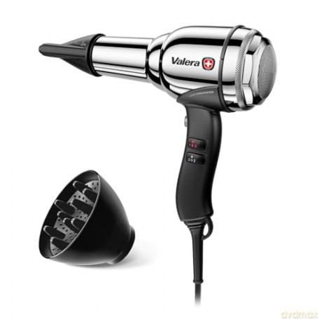 Valera, Swiss Steel Master, professioneller Haartrockner aus verchromtem Premium-Stahl, leichter Föhn, 3 Temperaturstufen, Ionen-Generator, verdrehsicheres Flex-Kabel, 2100W, Swiss Made