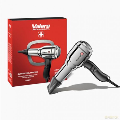 Valera, Swiss Steel Master, professioneller Haartrockner aus verchromtem Premium-Stahl, leichter Föhn, 3 Temperaturstufen, Ionen-Generator, verdrehsicheres Flex-Kabel, 2100W, Swiss Made