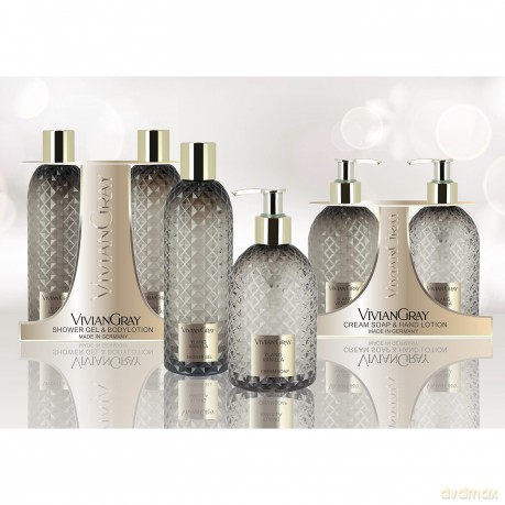 VIVIAN GRAY 3520 Seifenspender mit Creme-Seife Gemstone, Ylang & Vanilla, grau/Gold (300 ml)