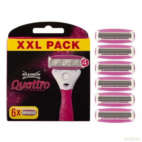 Wilkinson Sword Quattro for Women Rasierklingen für Damen Rasierer, 6 Stück