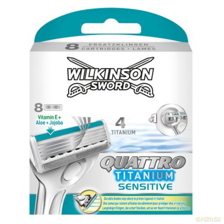 Wilkinson Sword Quattro Titanium Sensitive Rasierklingen für Herren Rasierer, 8 St