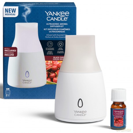 Yankee Candle Ultra Sonic Aroma Diffuser Set | Aromadiffuseröl Black Cherry | LED mit Farbwechseleffekt | Timer zur automatischen Abschaltung | leise | EU-Stecker