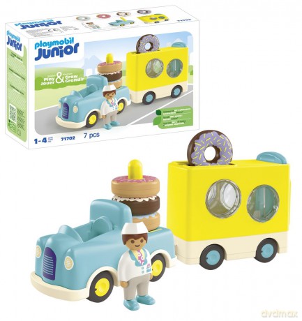 PLAYMOBIL JUNIOR: Szalony Donut Truck z funkcją układania i sortowania (71702)