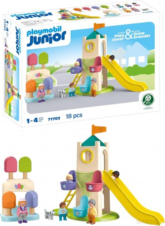 PLAYMOBIL JUNIOR: Wieża przygód i budka z lodami (71703)