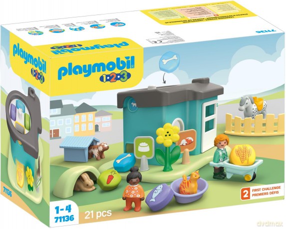 PLAYMOBIL 1.2.3: Hotel dla zwierząt z dozownikiem pokarmu (71136) [FIGURKA]