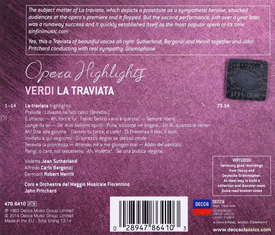 Joan Sutherland: Verdi: La Traviata (Highlights) (Virtuoso) [CD]