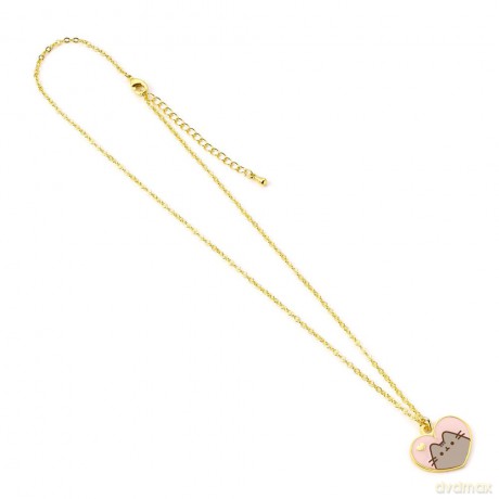 Pusheen The Cat Pink Enamel And Gold Heart Necklace
