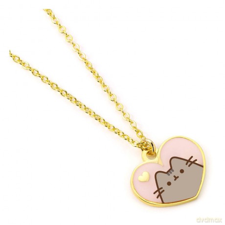 Pusheen The Cat Pink Enamel And Gold Heart Necklace