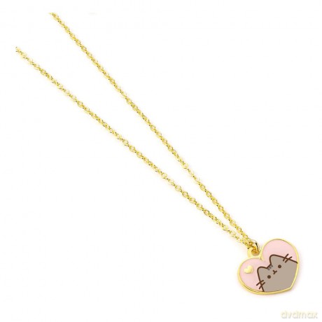 Pusheen The Cat Pink Enamel And Gold Heart Necklace
