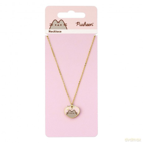 Pusheen The Cat Pink Enamel And Gold Heart Necklace