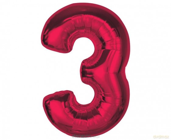 Balon foliowy cyfra 3 czerwona Smart 92cm