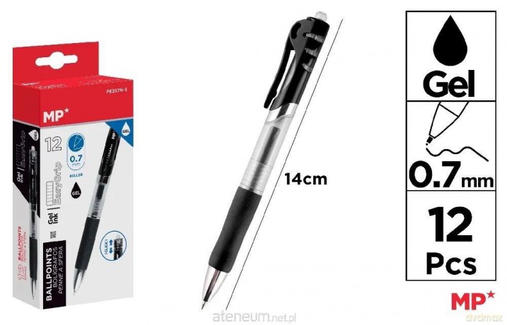Długopis żelowy 0,7mm czarny (12szt)