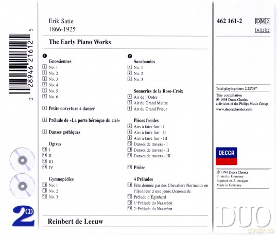 Reinbert De Leeuw: Satie Early Piano Works [2CD]