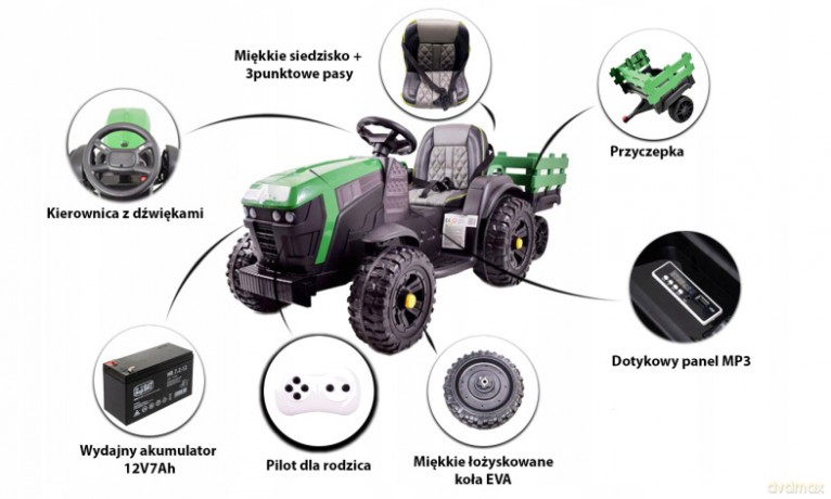 Traktor z Przyczepą na akumulatorBDM0925 Zielony Wojskowy