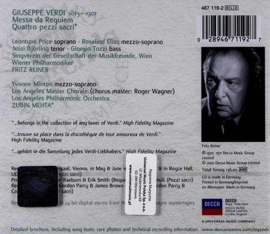 Reiner Wp: Decca Legends: Verdi Requiem [CD]