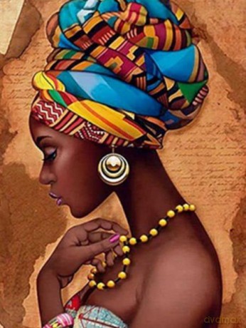 Diamentowa mozaika Kobieta afrykanka w turbanie 30x40cm 1007288