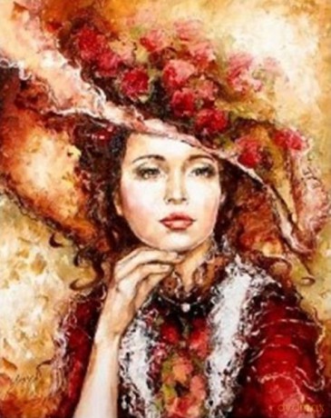 Diamentowa mozaika Kobieta Dama w kapeluszu z różami 30x40cm 1008532
