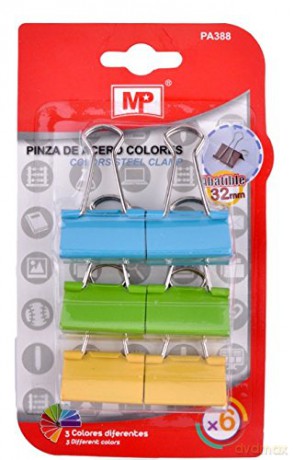 Klipsy biurowe kolorowe 6szt opak 32mm
