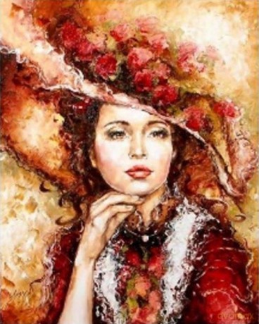 Malowanie po numerach Kobieta Dama w kapeluszu z różami 40x50cm 1008493