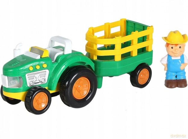 Traktor z farmerem i przyczepą 2000634