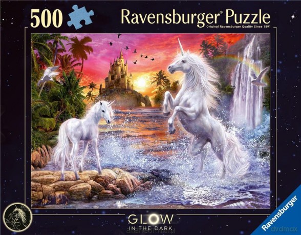 RAVENSBURGER 2D 500 el. Świecące - Jednorożce nad rzeką [PUZZLE]