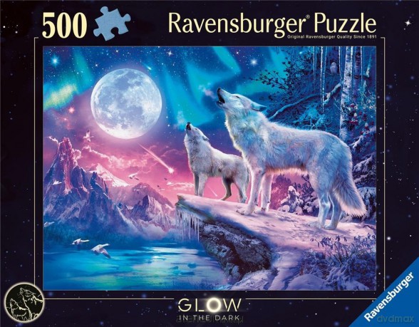 RAVENSBURGER 2D 500 el. Świecące - Wilk w zorzy polarnej [PUZZLE]