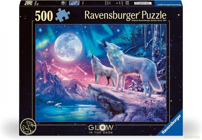 RAVENSBURGER 2D 500 el. Świecące - Wilk w zorzy polarnej [PUZZLE]