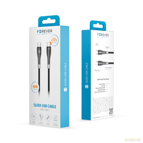 Forever kabel Sleek USB-C - USB-C 2,0 m 60W czarny