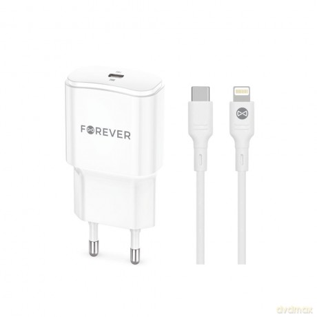Forever ładowarka sieciowa PD QC TC-01 1x USB-C 20W biała + kabel USB-C - Lightning 20W