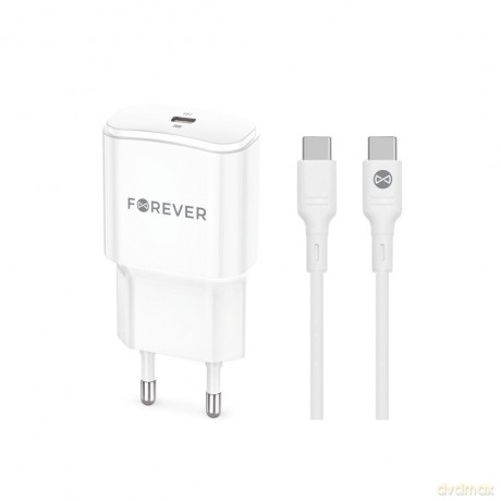 Forever ładowarka sieciowa PD QC TC-01 1x USB-C 20W biała + kabel USB-C - USB-C 20W