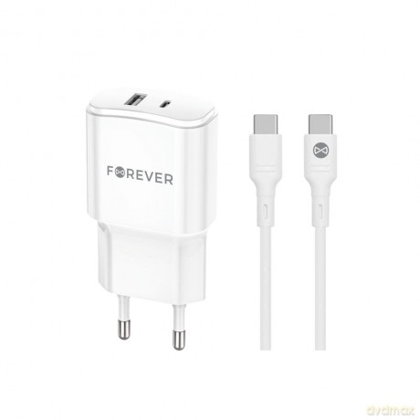 Forever ładowarka sieciowa PD QC TC-01-20AC 1x USB-C 1x USB 20W biała + kabel USB-C - USB-C 20W