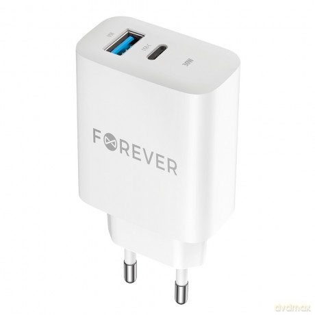 Forever ładowarka sieciowa PD QC TC-07 1x USB-C 1x USB 30W biała + kabel USB-C - USB-C 60W