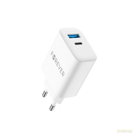 Forever ładowarka sieciowa PD QC TC-07 1x USB-C 1x USB 30W biała + kabel USB-C - USB-C 60W