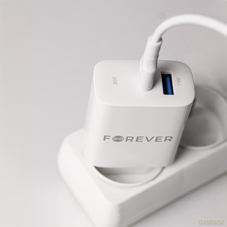 Forever ładowarka sieciowa PD QC TC-07 1x USB-C 1x USB 30W biała + kabel USB-C - USB-C 60W