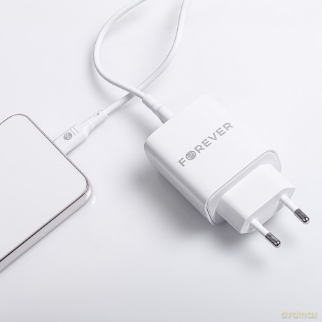 Forever ładowarka sieciowa PD QC TC-07 1x USB-C 1x USB 30W biała + kabel USB-C - USB-C 60W