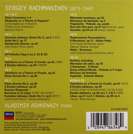 Vladimir Ashkenazy: Rachmaninov Complete Works For Piano [11CD]