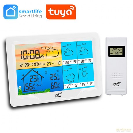 Stacja pogodowa SMART z kolorowym wyświetlaczem Biała TUYA LTC
