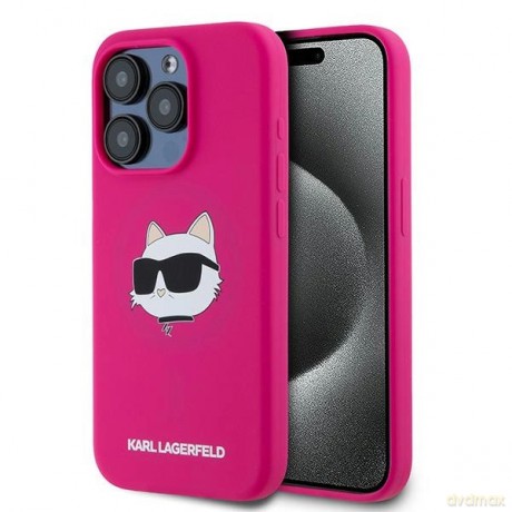 Etui Karl Lagerfeld Silicone Choupette Head MagSafe na iPhone 15 Pro - różowe