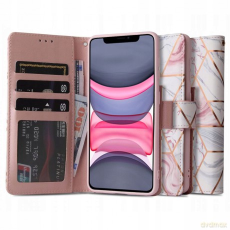 Etui Tech-Protect Wallet na iPhone 11 - różowo-białe