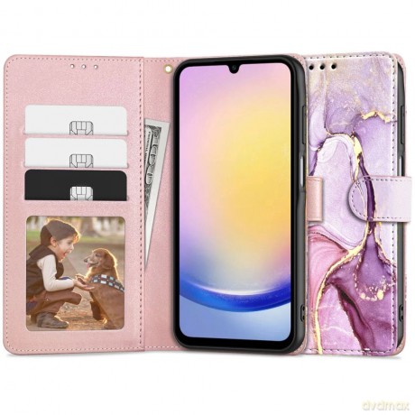 Etui Tech-Protect Wallet na Samsung Galaxy A25 5G - różowy marmur