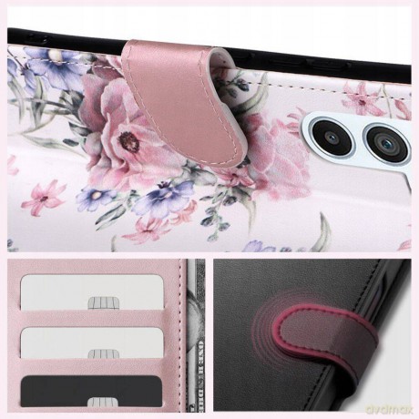 Etui Tech-Protect Wallet na Samsung Galaxy A35 5G - różowe kwiaty