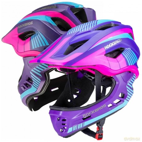Kask rowerowy Rockbros TT-32SBPP-S dziecięcy z odpinaną szczęką rozmiar S - fioletowo-różowy