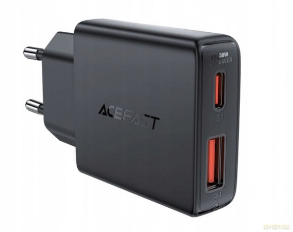 Ładowarka sieciowa Acefast A69 PD 30W GaN USB-A USB-C - czarna