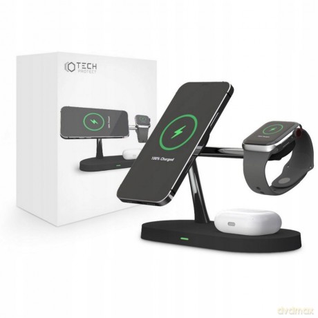 Ładowarka Tech-Protect A12 indukcyjna 3w1 MagSafe na smartfon / słuchawki / smartwatch - czarna
