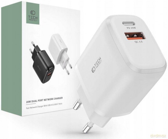 Ładowarka Tech-Protect C20W sieciowa 2x USB-C PD 20W - biała