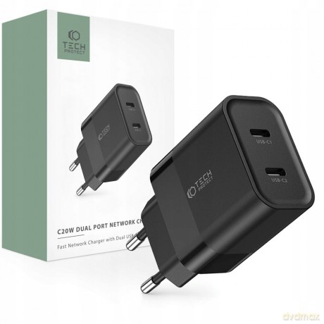 Ładowarka Tech-Protect C20W sieciowa 2x USB-C PD 20W - czarna